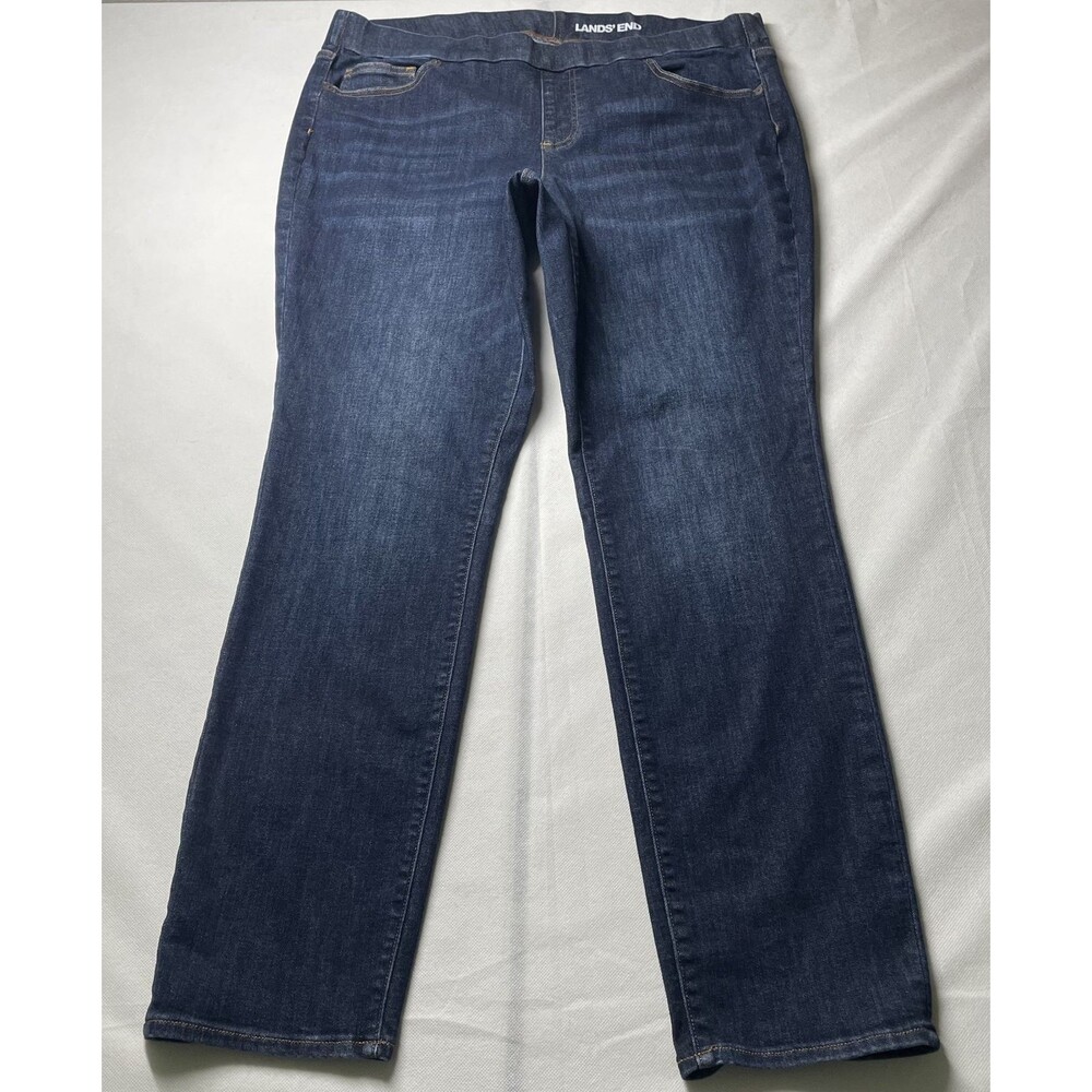 Lands' End Mid Rise Pull On Skinny Jeans Dark Wash Women Size 20W-(C)